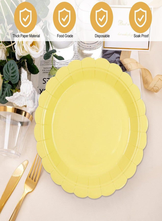 BOKFJBP ٥٠ طبقًا ورقيًا أصفر اللون من BOKFJBP - أطباق حلويات وكيك وسلطة وفواكه للاستخدام مرة واحدة، مقاس ٧ بوصات، بحواف مزخرفة، مناسبة لحفلات الصيف وأعياد الميلاد وحفلات الزفاف وحفلات استقبال المولود الجديد والعطلات والنزهات وتزيين الطاولات الخارجية - Image 3