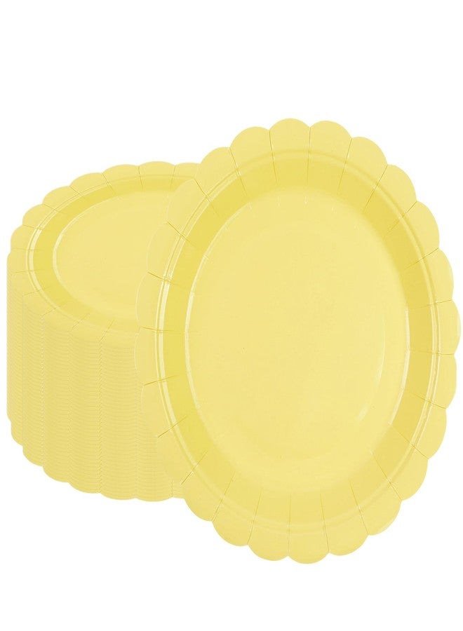 BOKFJBP ٥٠ طبقًا ورقيًا أصفر اللون من BOKFJBP - أطباق حلويات وكيك وسلطة وفواكه للاستخدام مرة واحدة، مقاس ٧ بوصات، بحواف مزخرفة، مناسبة لحفلات الصيف وأعياد الميلاد وحفلات الزفاف وحفلات استقبال المولود الجديد والعطلات والنزهات وتزيين الطاولات الخارجية - Image 1