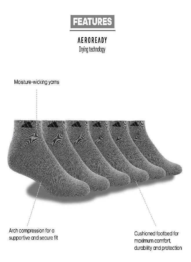 Adidas - Men'S Athletic Cushioned Low Cut Socks With Arch Compression For A Secure Fit (6-Pair), Heather Grey/Black, X-Large - Image 1