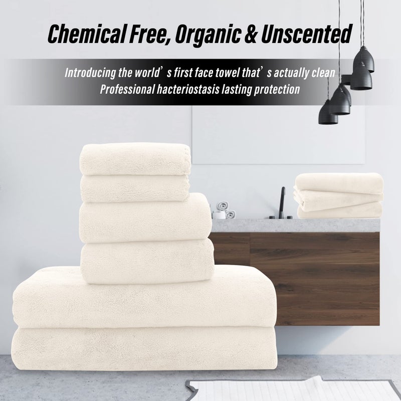 MOONQUEEN Ultra Soft Towel Set-Quick Drying - 2 Bath Towels 2 Hand Towels 2 Washcloths-Microfiber Coral Velvet Highly Absorbent Towel for Bath Fitness,Bathroom,Sports,Yoga, Travel(Cream, 6 Pcs) - Image 4