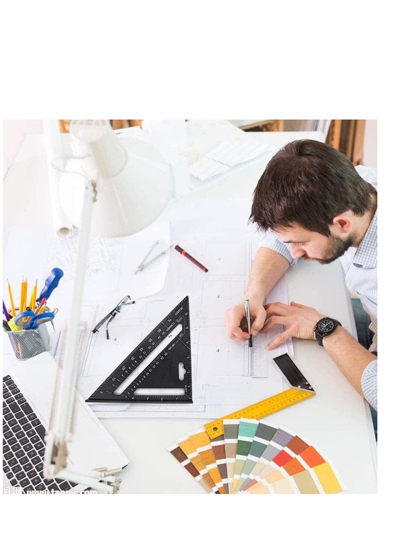 SOLARAE Triangle Ruler, Black Square Protractor, High Precision Aluminum Alloy Triangle Ruler, Layout Measuring Tool for Engineer Carpenter Home Builders, Artist 7 Inch Metric and Imperial - Image 5