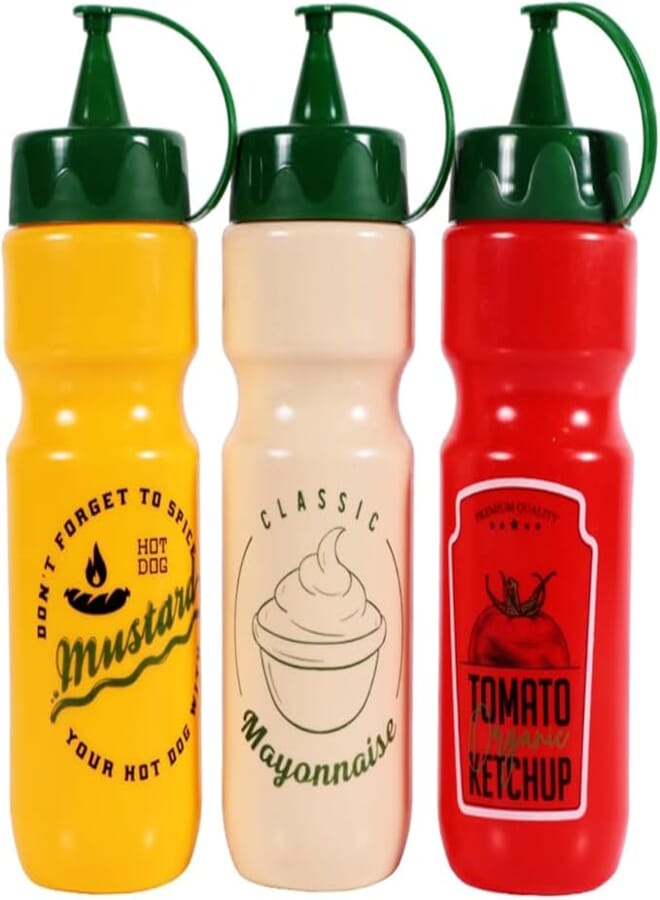 Herevin Decorated Ketchup/Mayonnaise/Mustard Bottle Set - 660 ml Capacity, Made in Turkey (Kitchen, Picnics, BBQs)