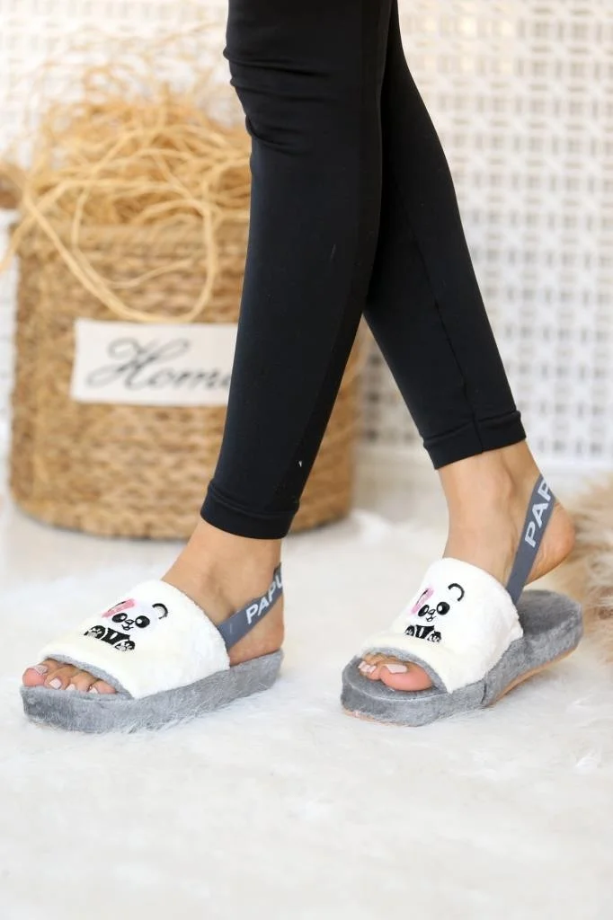 Pembe Potin Pink Potin Panda Elastic Kids Indoor Slippers 001-13-21 Gray White