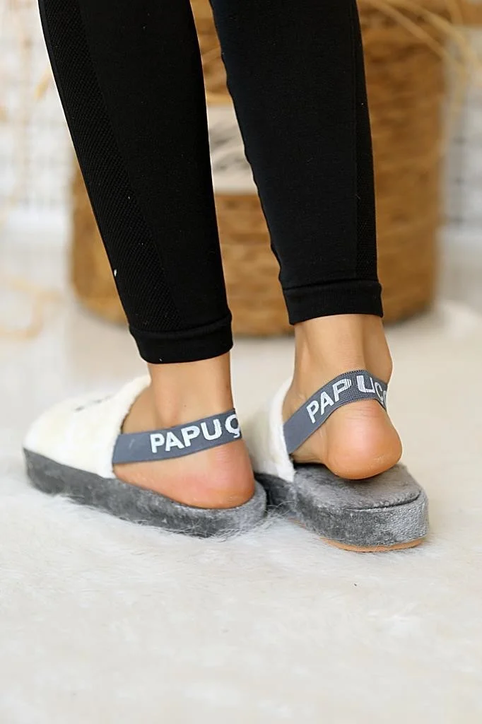 Pembe Potin Pink Potin Panda Elastic Kids Indoor Slippers 001-13-21 Gray White
