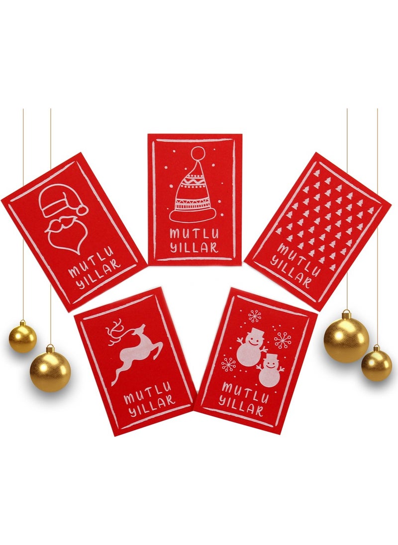 Repro Design 10X14 cm New Year Themed 5 Pieces Greeting Card Model-8 Happy New Year  - Image 1