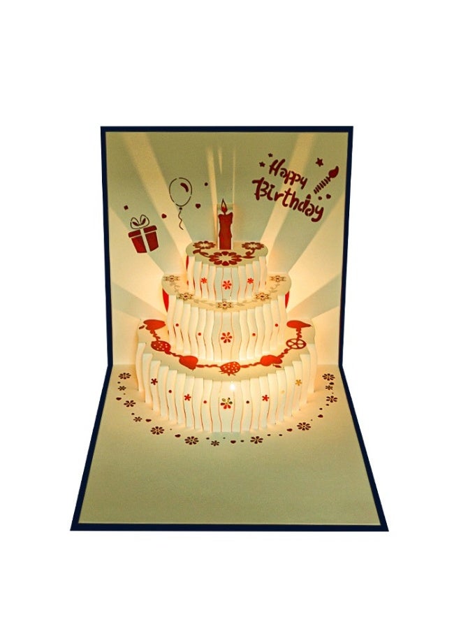 بيوينتي بطاقة كعكة عيد الميلاد ثلاثية الأبعاد بطاقة تحية ثلاثية الأبعاد زرقاء