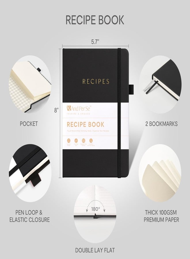 &And Per Se ⩓ Per Se Recipe Book to Write in Your Own Recipes - Waterproof Hardcover Blank Cookbook, Empty Recipe Notebook with Lay-Flat Design, Gift for Cooks & Food Lovers - 5.7 x 8 Inches (Black) - Image 2