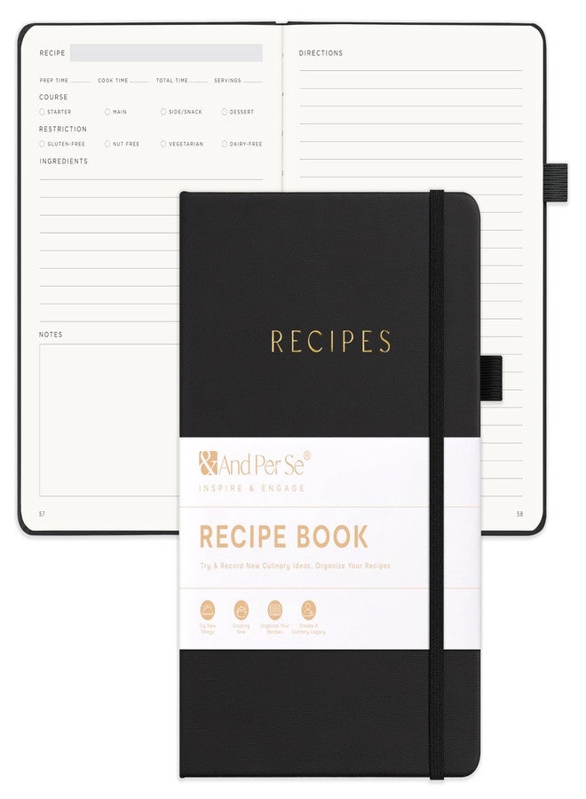 &And Per Se ⩓ Per Se Recipe Book to Write in Your Own Recipes - Waterproof Hardcover Blank Cookbook, Empty Recipe Notebook with Lay-Flat Design, Gift for Cooks & Food Lovers - 5.7 x 8 Inches (Black) - Image 1
