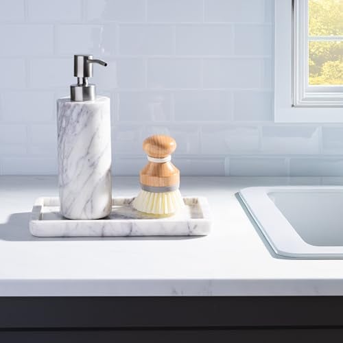 Cork & Mill Marble Soap Dispenser for Bathroom Countertop or Kitchen Sink, Real Natural White Stone with Stainless Steel Pump Top, Ideal for Lotion, Liquid Dish or Hand Soap, Modern Bath Accessories - Image 5