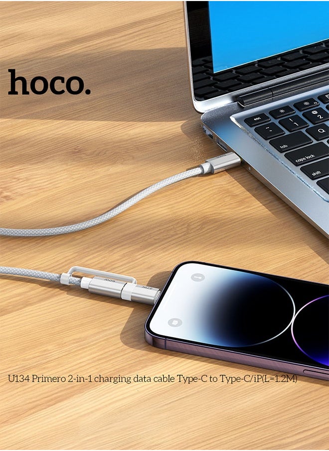 hoco. U134 Primero 2-in-1 charging data cable Type-C to Type-C/iP(L=1.2M)  - Image 5