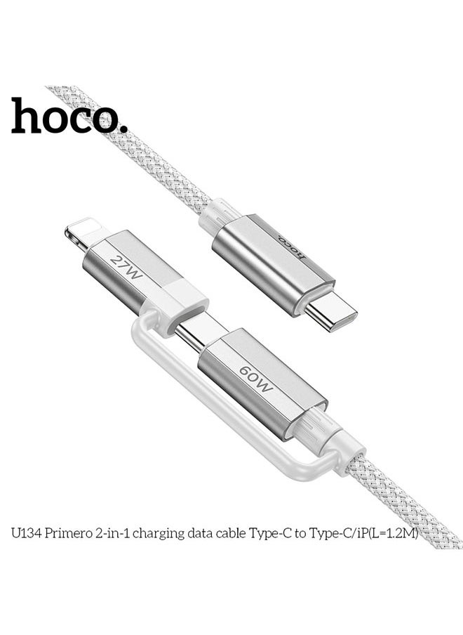 hoco. U134 Primero 2-in-1 charging data cable Type-C to Type-C/iP(L=1.2M)  - Image 3