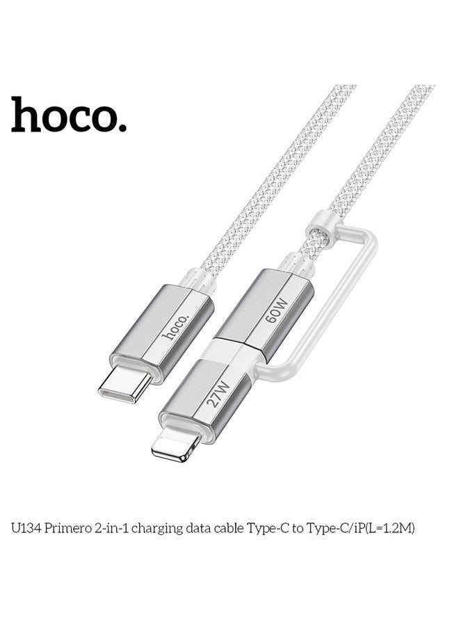 hoco. U134 Primero 2-in-1 charging data cable Type-C to Type-C/iP(L=1.2M)  - Image 2