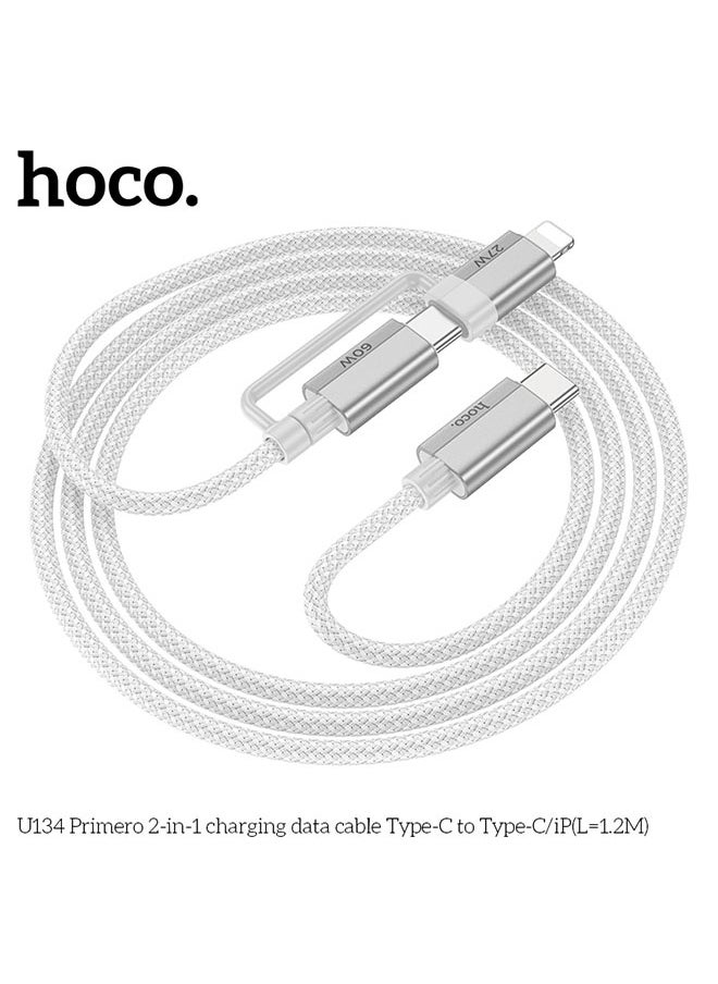 hoco. U134 Primero 2-in-1 charging data cable Type-C to Type-C/iP(L=1.2M)  - Image 4