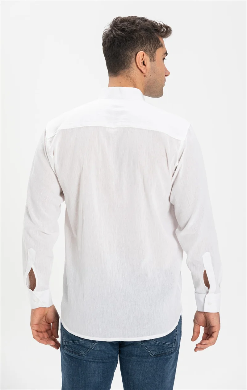 Eliş Şile Bezi Long Sleeve Şile Cloth Classic Collar Single Pocket Men's Shirt White 3001