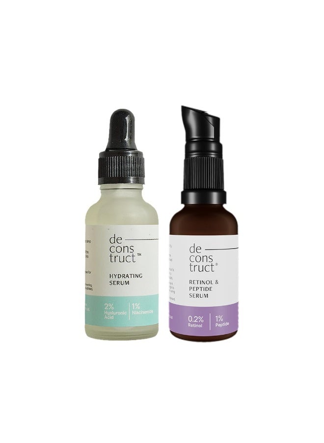 Deconstruct Anti Aging & Collagen Building Combo | 0.2% Retinol & 1% Peptide and 2% Hyaluronic Acid & 1% Niacinamide | For All Skin Types | 30ml each | Pack of 2 - Image 1