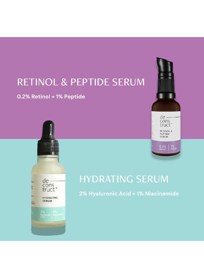 Deconstruct Anti Aging & Collagen Building Combo | 0.2% Retinol & 1% Peptide and 2% Hyaluronic Acid & 1% Niacinamide | For All Skin Types | 30ml each | Pack of 2 - Image 3
