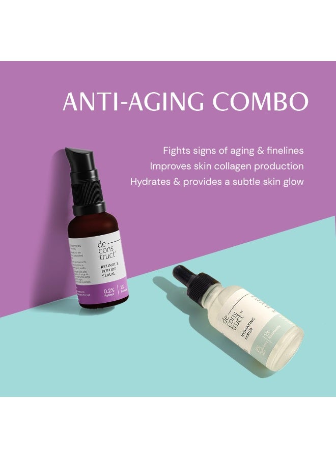 Deconstruct Anti Aging & Collagen Building Combo | 0.2% Retinol & 1% Peptide and 2% Hyaluronic Acid & 1% Niacinamide | For All Skin Types | 30ml each | Pack of 2 - Image 2