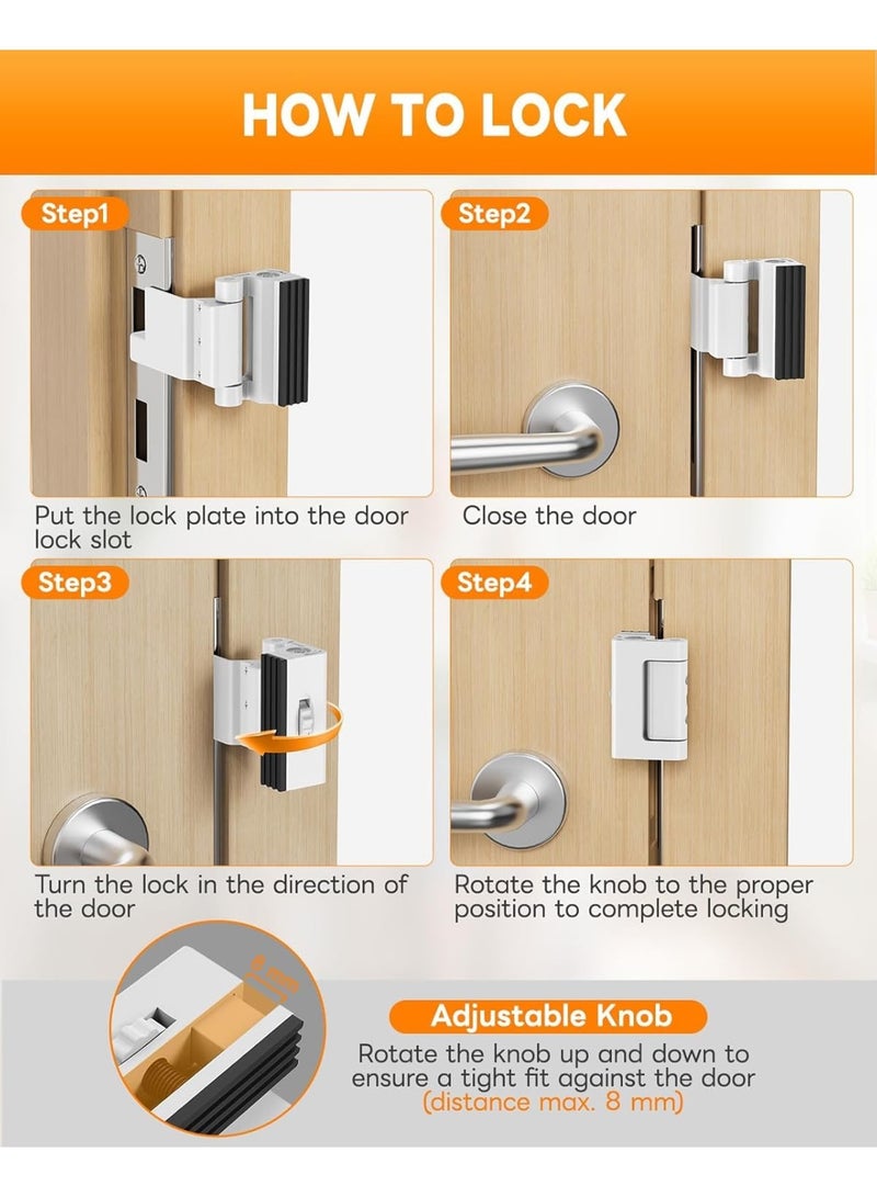Barakah Door Reinforcement Lock, Portable Travel Safety Lock for Inward Swing Doors, No Drill Easy Install Extra Latch, Withstand 800lbs for Home Apartment Hotel Security, White 1PC - Image 3