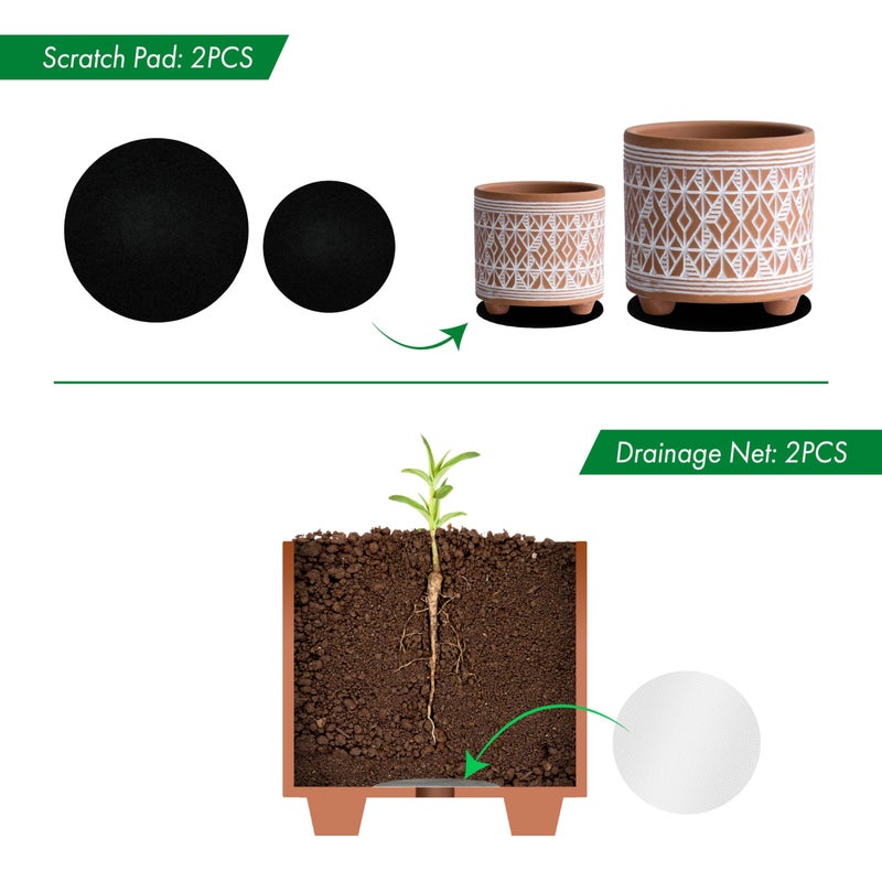 D'vine Dev Set of 2 Terracotta Planter Pots, 4 Inch & 6 Inch, Design Plants Pot with Drainage Hole, Savanna Weave, Terracotta/White, 31-953-G-1 - Image 5