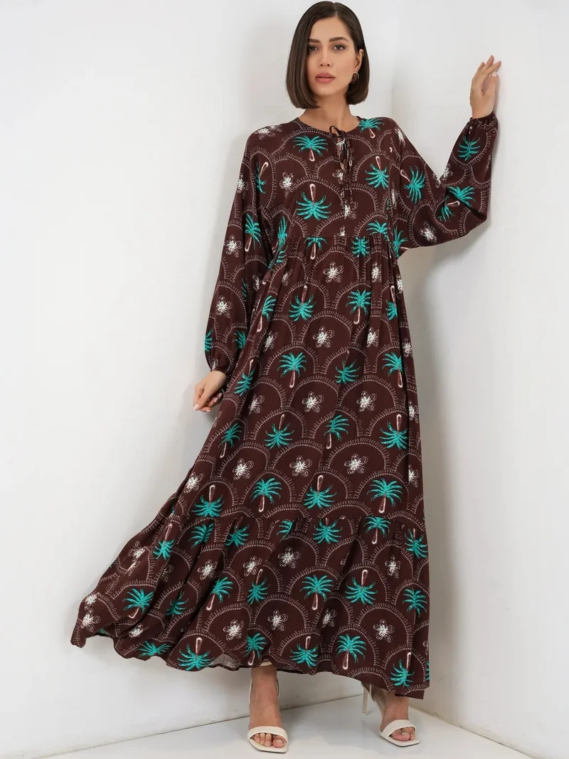 BIG DART BDART Tropical Printed Maxi Dress with Button Closure