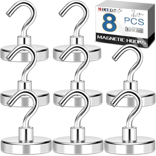 MIKEDE Magnetic Hooks Heavy Duty, 170LB+ Strong Neodymium Magnets for Refrigerator, Large Magnetic Hooks for Hanging, Magnets with Hooks Cruise Ship Essentials for Kitchen, Workplace - 8 Pack - Image 1