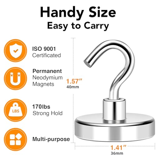 MIKEDE Magnetic Hooks Heavy Duty, 170LB+ Strong Neodymium Magnets for Refrigerator, Large Magnetic Hooks for Hanging, Magnets with Hooks Cruise Ship Essentials for Kitchen, Workplace - 8 Pack - Image 4