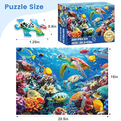 VOLUVOLU 500 Piece Puzzle for Adults Turtle Jigsaw Puzzles Sea Animals Puzzles 500 Pieces Birthday and Barious Holiday Party for Family Adult Funny Puzzle for Adults 205x15 in - Image 5
