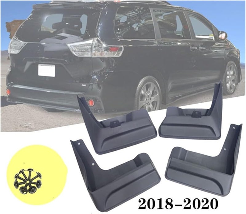Black Mud Flaps Compatible for Toyota Sienna 2018 2021 Splash Guards Mudguards Set - Image 3