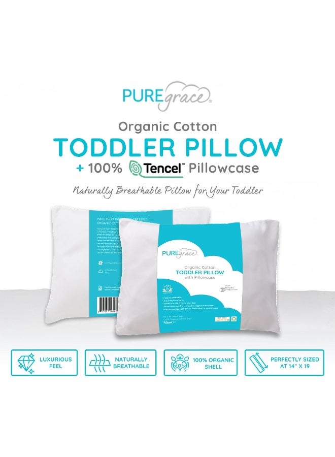 PUREgrace Tencel Toddler Pillow and Pillowcase Set â€“ Organic Cotton Shell, Washable and Soft for Kids Ages 2-5, Perfect Size for Travel (14â€ x 19â€) - Image 2