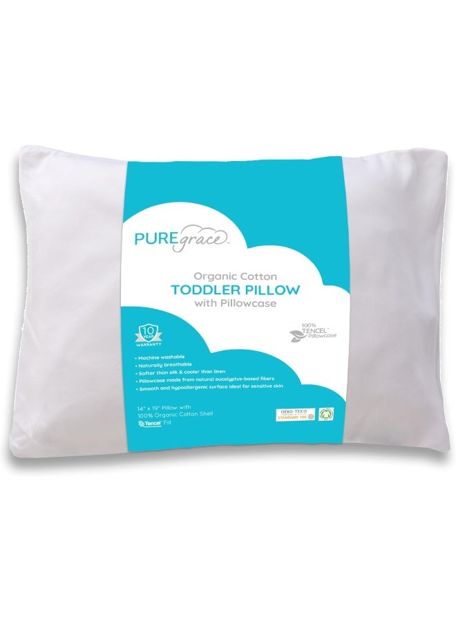 PUREgrace Tencel Toddler Pillow and Pillowcase Set â€“ Organic Cotton Shell, Washable and Soft for Kids Ages 2-5, Perfect Size for Travel (14â€ x 19â€) - Image 1