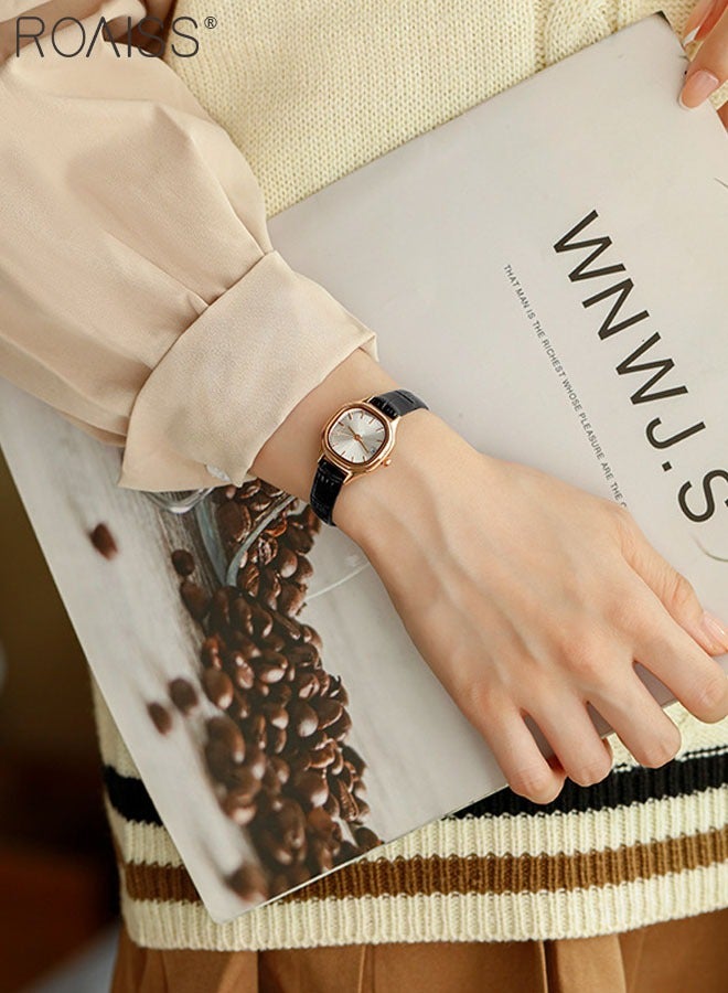 رويس ساعة كوارتز بسوار جلدي للنساء، ساعة بقرص أبيض مربع بإطار ذهبي، ساعة يد أنيقة مقاومة للماء كهدية للسيدات - Image 2