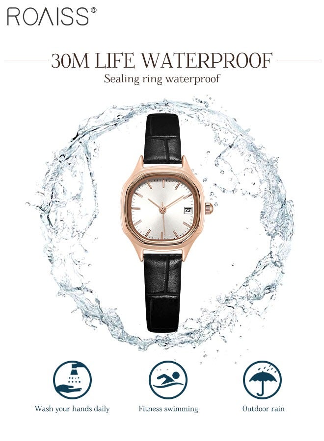 رويس ساعة كوارتز بسوار جلدي للنساء، ساعة بقرص أبيض مربع بإطار ذهبي، ساعة يد أنيقة مقاومة للماء كهدية للسيدات - Image 5