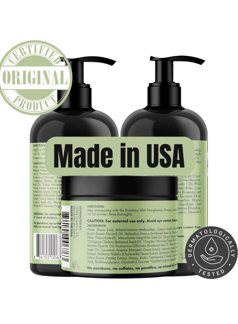 MIELLE Organics Rosemary Mint Strengthening Trio Set - Shampoo, Conditioner, Hair Mask - Infused With Biotin, Cleanses And Helps Strengthen Weak And Brittle Hair 1050ml - Image 2