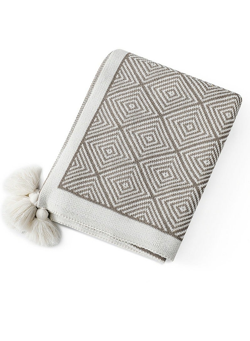 إسكدنيا البوهيمي نمط محبوك الجاكار نسج بطانية لينة رمادي / أبيض - Image 3