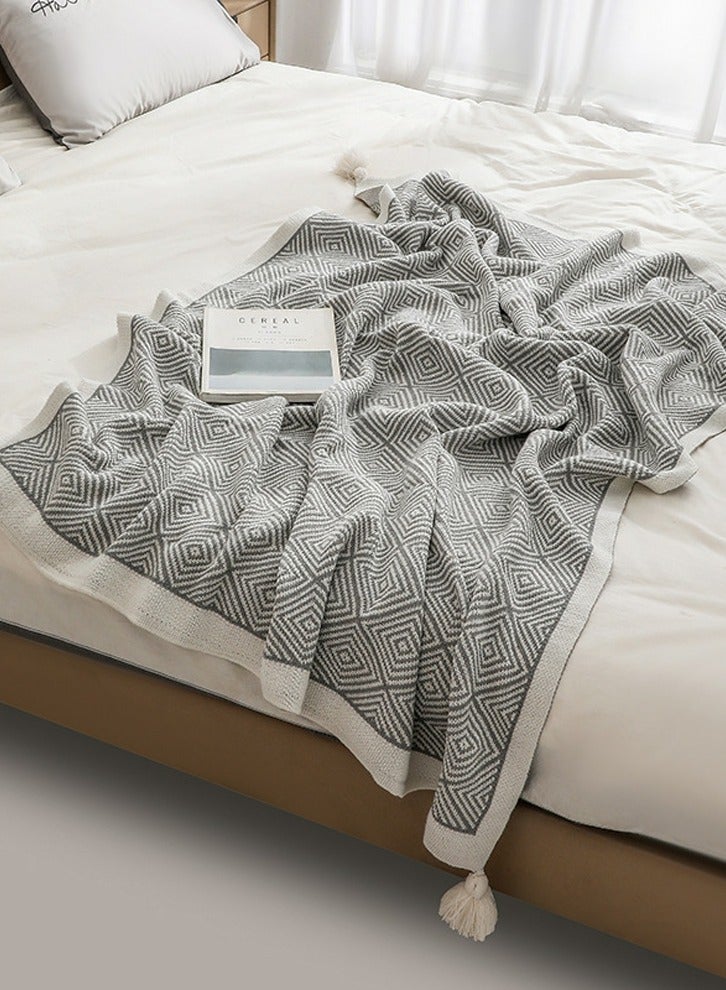 إسكدنيا البوهيمي نمط محبوك الجاكار نسج بطانية لينة رمادي / أبيض - Image 2