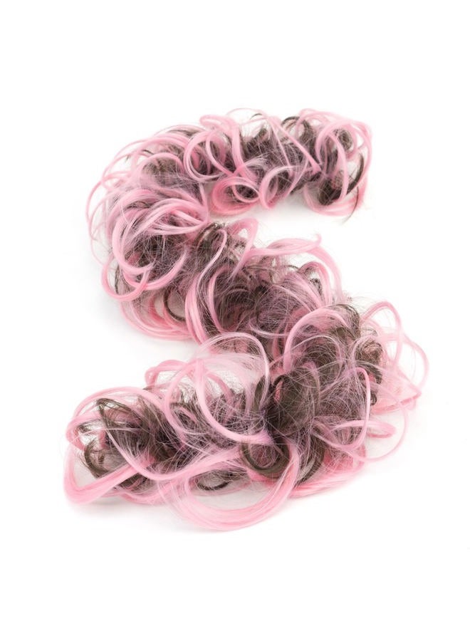 IMISSU Large Size Hairpiece Curly Messy Hair Bun Wrap Scrunchies Elastic Hair Band Donut Updo Chignon Hair Extension Piece for Women Girl (Brown Pink) - Image 1