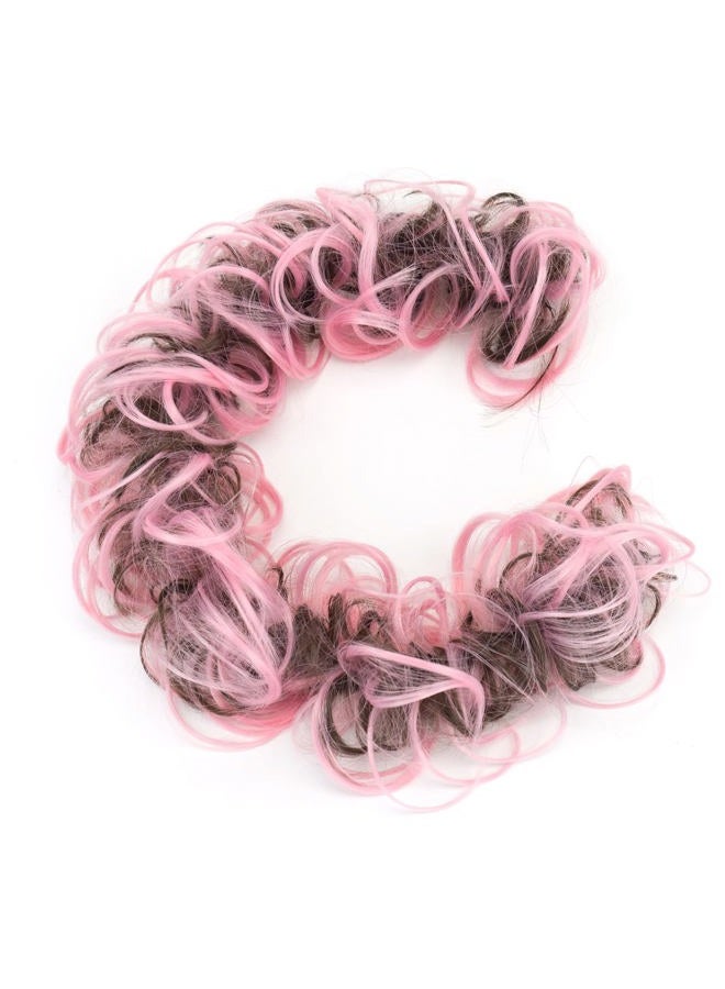 IMISSU Large Size Hairpiece Curly Messy Hair Bun Wrap Scrunchies Elastic Hair Band Donut Updo Chignon Hair Extension Piece for Women Girl (Brown Pink) - Image 2