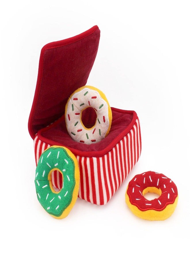 ZippyPaws Burrow Christmas Dog Toy - Plush Squeaky Holiday Dog Gifts for Small & Medium Puppy Dogs, Interactive Hide & Seek Stocking Stuffers for Pets - Xmas Donutz Box - Image 1
