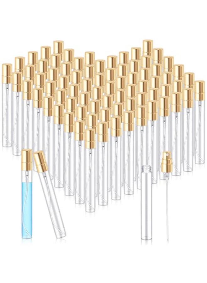 Zhehao 50 Pcs Mini Spray Bottles 10 ml Clear Glass Perfume Bottles Refillable Fine Mist Perfume Atomizer Portable Empty Sample Containers for Cleaning Essential Oils Travel Gold Cap - Image 1