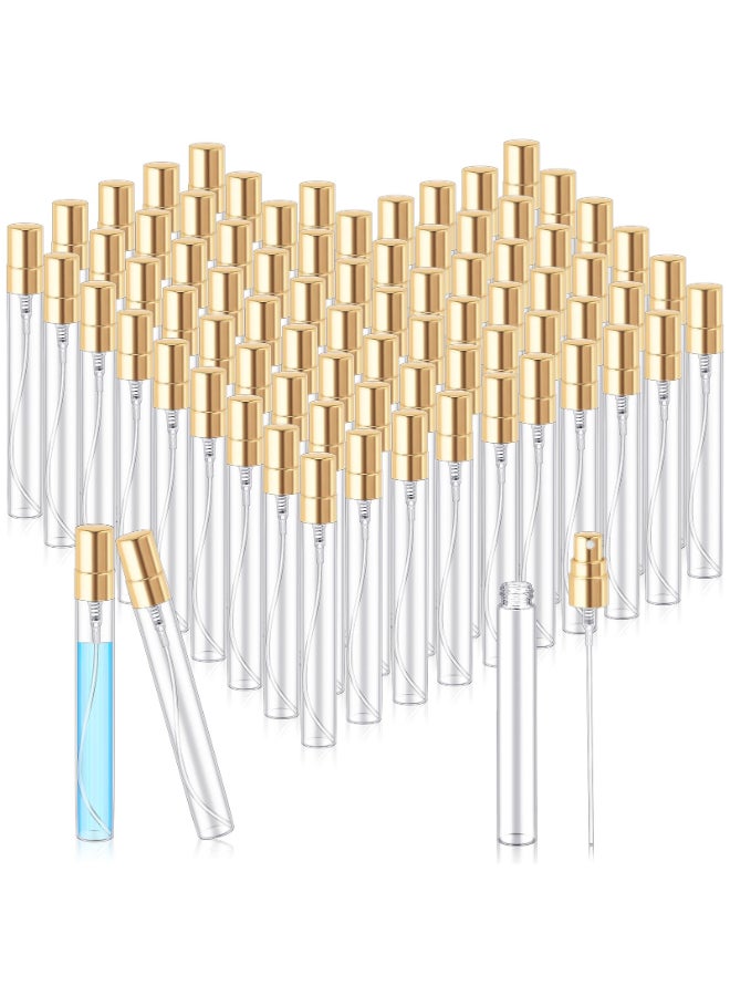 Zhehao 50 Pcs Mini Spray Bottles 10 ml Clear Glass Perfume Bottles Refillable Fine Mist Perfume Atomizer Portable Empty Sample Containers for Cleaning Essential Oils Travel Gold Cap - Image 2