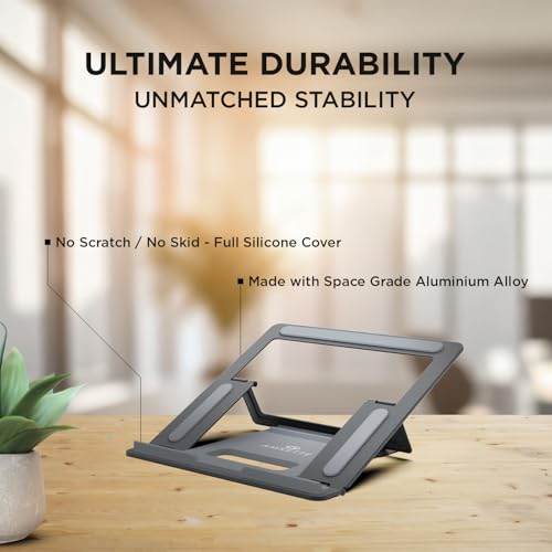 Amkette Ergo View Luxe Metal Laptop Stand, Premium Laptop Stand for MacBook and laptops up to 39.62 cm (15.6 inches), Strong and Durable Ergonomic Design with Flannel Carry Bag (Space Grey) - Image 3