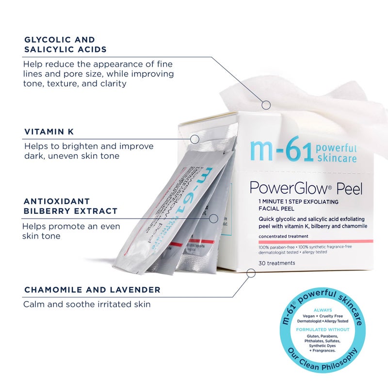 m-61 PowerGlow Peel | Exfoliating Facial Peel With Glycolic, Salicylic Acid. 1 Minute, 1 Step - 30 Treatments - Image 2