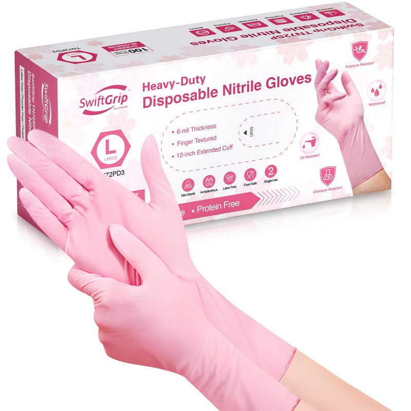 SwiftGrip Disposable Nitrile Dishwashing Gloves, Extended 12 Inches Cuff, 6-mil, Small, Cherry Blossom Cleaning Gloves for Latex-Free, Ideal for Cooking, Hair Dye, Spa (Box of 50) - Image 1
