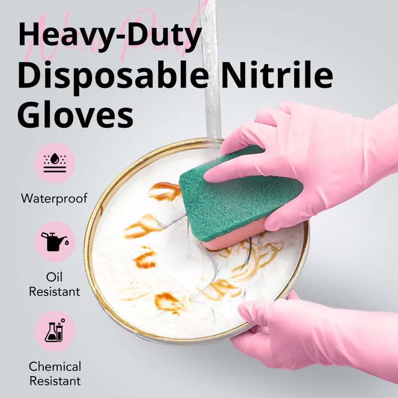 SwiftGrip Disposable Nitrile Dishwashing Gloves, Extended 12 Inches Cuff, 6-mil, Small, Cherry Blossom Cleaning Gloves for Latex-Free, Ideal for Cooking, Hair Dye, Spa (Box of 50) - Image 2
