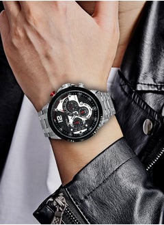 JoeFox Analog Quartz Luxury Stainless Steel Watch Men Large Face Waterproof 300m Water Resistant Watch Outdoor Chronograph Wristwatch Silver Black  - Image 2