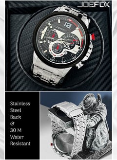JoeFox Analog Quartz Luxury Stainless Steel Watch Men Large Face Waterproof 300m Water Resistant Watch Outdoor Chronograph Wristwatch Silver Black  - Image 3