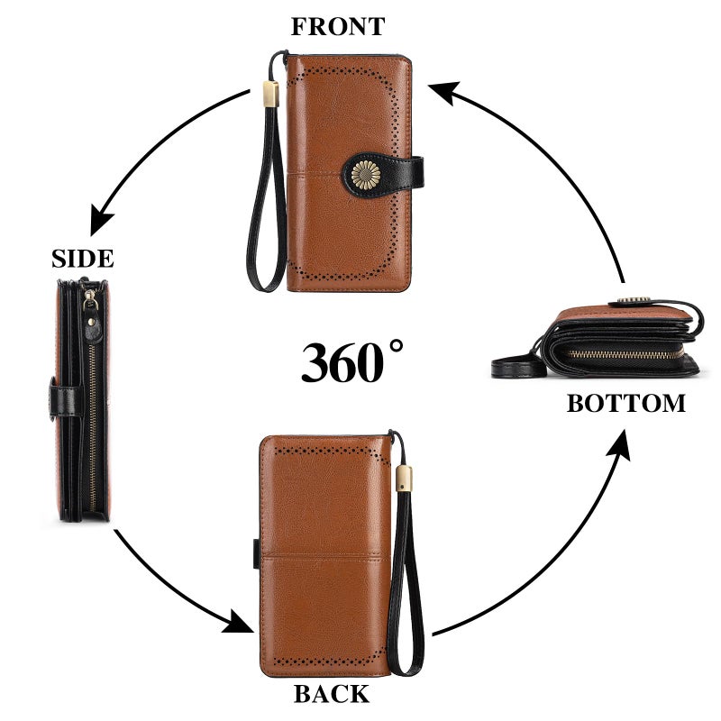 SENDEFN Wallets for Women Leather Credit Card Holder with RFID Blocking Large Capacity Wristlet - Image 3