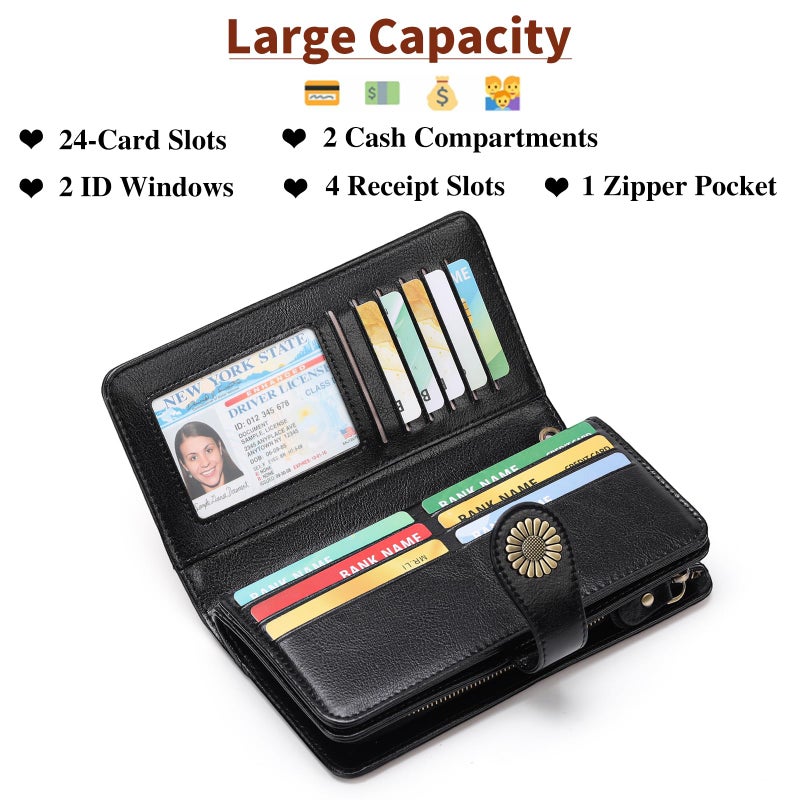 SENDEFN Wallets for Women Leather Credit Card Holder with RFID Blocking Large Capacity Wristlet - Image 2