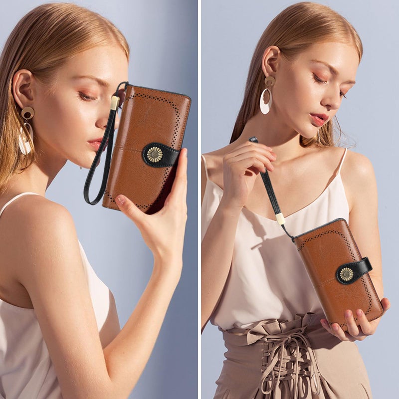 SENDEFN Wallets for Women Leather Credit Card Holder with RFID Blocking Large Capacity Wristlet - Image 5