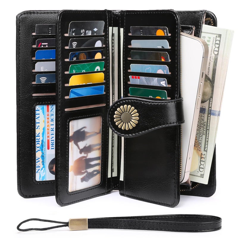 SENDEFN Wallets for Women Leather Credit Card Holder with RFID Blocking Large Capacity Wristlet - Image 4